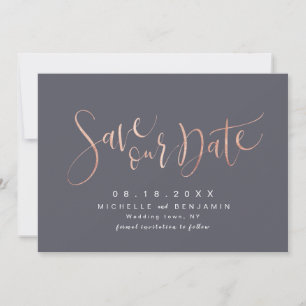 Rose Gold Gray Modern Simple Script Save The Date