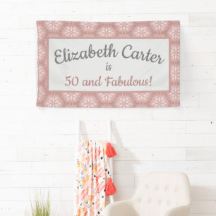 Rose Gold Gray & Pink 50 and Fabulous Birthday Banner