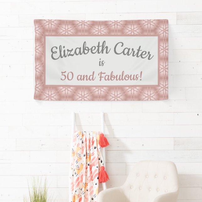 Rose Gold Gray & Pink 50 and Fabulous Birthday Banner (Insitu)