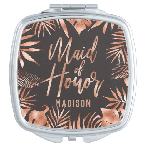 Rose Gold  Gray Tropical Wedding Maid of Honor Compact Mirror