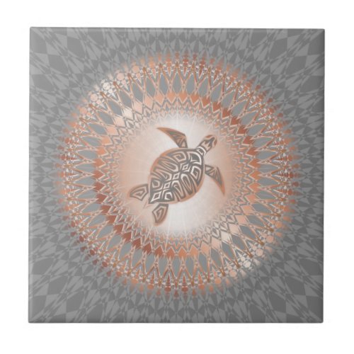 Rose Gold Gray Turtle And Mandala Ceramic Tile