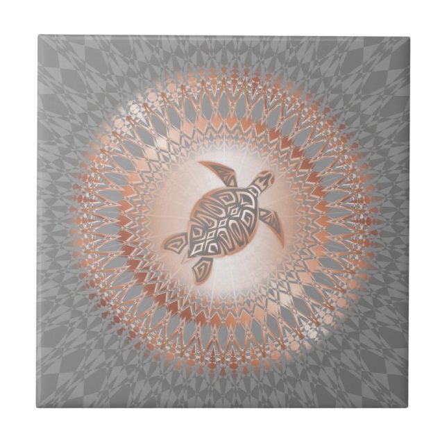 Rose Gold Gray Turtle And Mandala Ceramic Tile (Front)