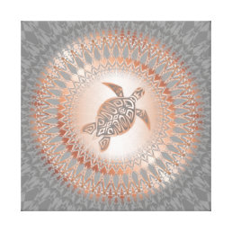 Rose Gold Gray Turtle And Mandala Coastal Canvas Print