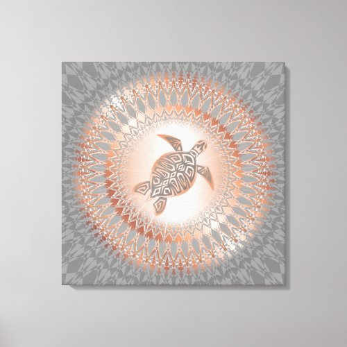 Rose Gold Gray Turtle And Mandala Coastal Canvas Print