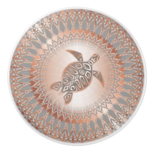 Rose Gold Gray Turtle And Mandala Coastal Ceramic Knob