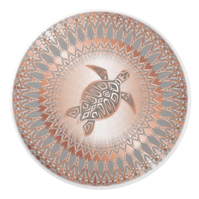 Rose Gold Gray Turtle And Mandala Coastal Ceramic Knob (Front)