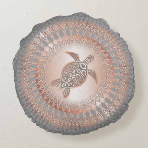 Rose Gold Gray Turtle And Mandala Round Pillow