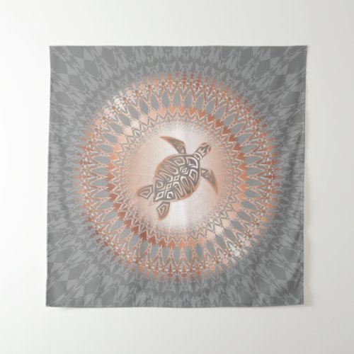 Rose Gold Gray Turtle And Mandala Tapestry