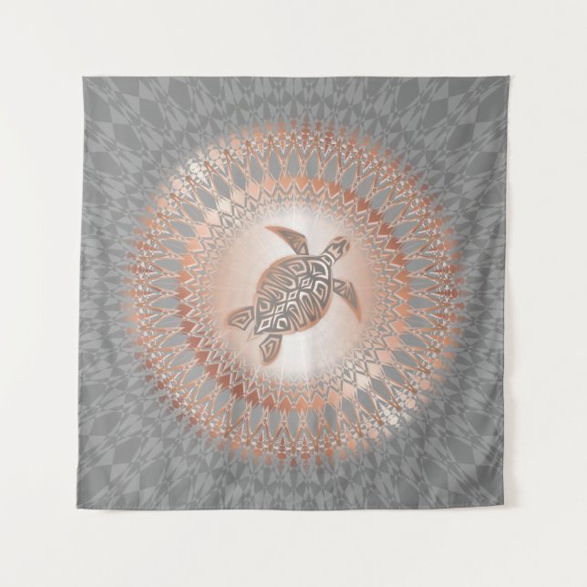 Rose Gold Gray Turtle And Mandala Tapestry (Front)