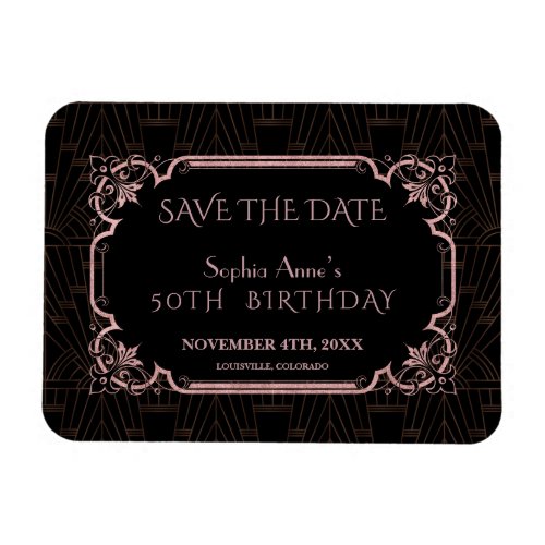 Rose Gold Great Gatsby Birthday Save The Date Magnet