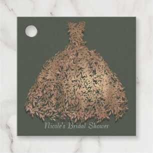 Rose Gold Green Botanical Dress Bridal Shower Favor Tags
