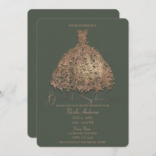 Rose Gold Green Botanical Dress Bridal Shower Invitation