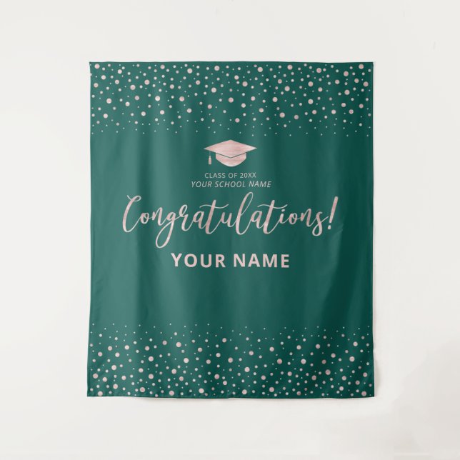 Rose Gold Green Congratulation Graduation Tapestry (Front)