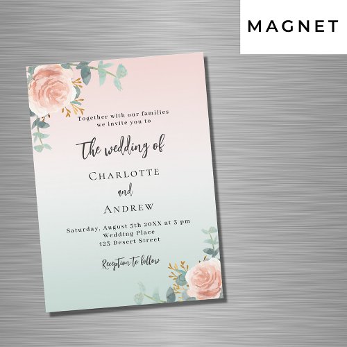 Rose gold green florals luxury wedding magnetic invitation