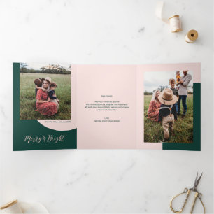 Rose gold & Green   Merry & Bright Christmas Photo Tri-Fold Holiday Card