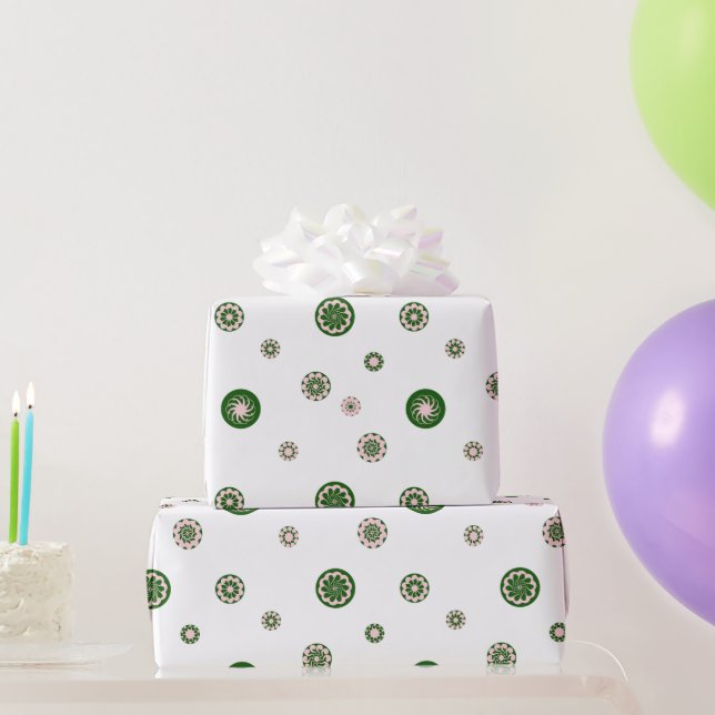 Rose Gold Green Polka Dots  Geometric Circle Wrapping Paper (Party Gifts)