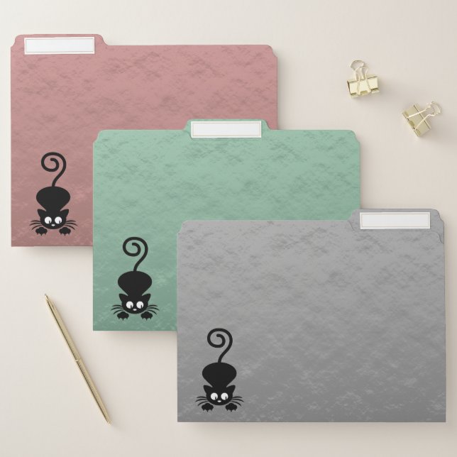 Rose Gold Green Silver Foil Effect With A Cat File Folder (Set)