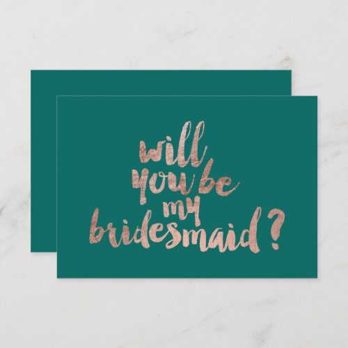 Rose gold green Will you be my Bridesmaid Invitation