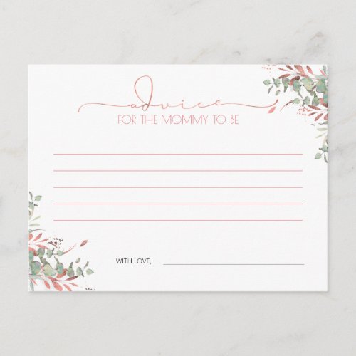 Rose Gold Greenery Baby Shower Advice Card