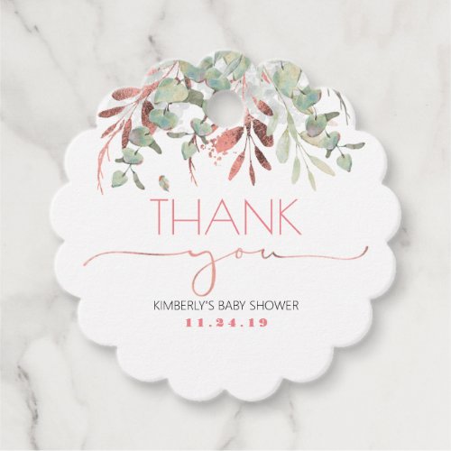 Rose Gold Greenery Baby Shower Thank You Favor Tags