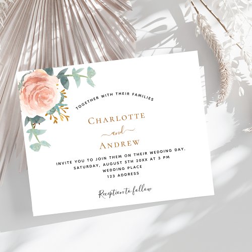 Rose gold greenery budget wedding invitation