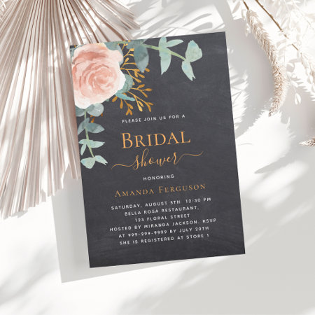 Rose Gold Greenery Chalkboard Luxury Bridal Shower Invitation