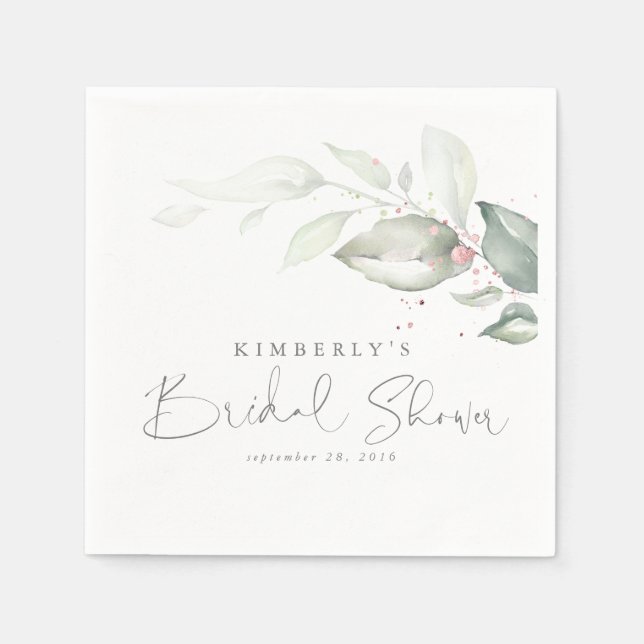 Rose Gold Greenery Leaves Elegant Bridal Shower Napkins (Front)