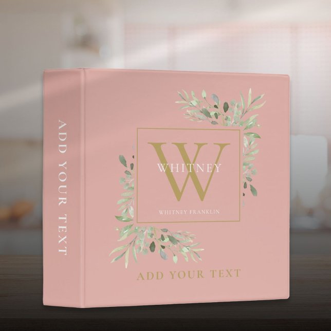 Rose Gold Greenery Leaves Monogram Office School 3 Ring Binder (Rose Gold Greenery Leaves Monogram Office School 3 Ring Binder)