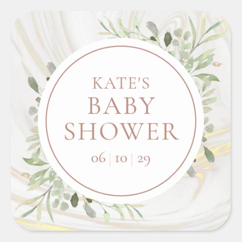Rose Gold  Greenery Watercolour Baby Shower Square Sticker