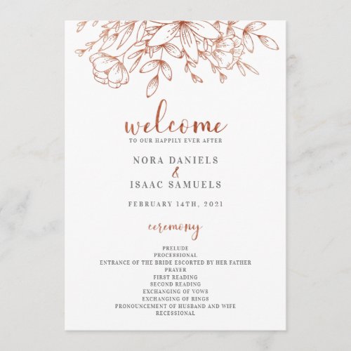 Rose Gold Greenery Wedding Ceremony Program