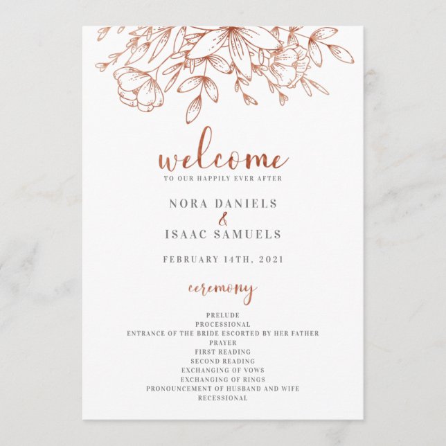 Rose Gold Greenery Wedding Ceremony Program (Front)