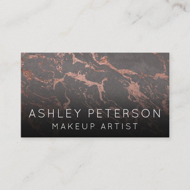 Rose gold grey marble makeup typography business card (Front)