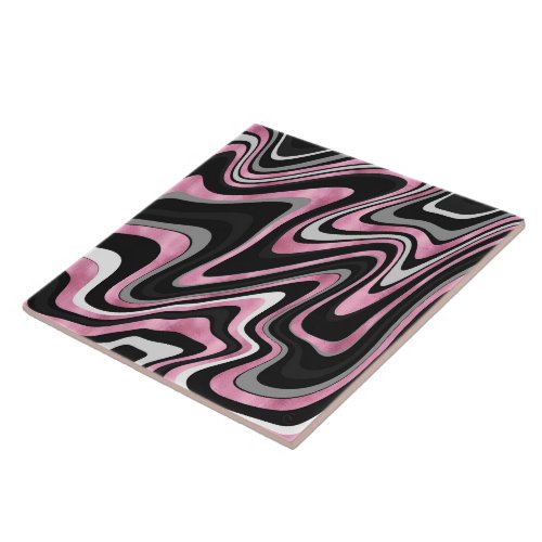 Rose Gold Grey wavy swirls pattern Ceramic Tile