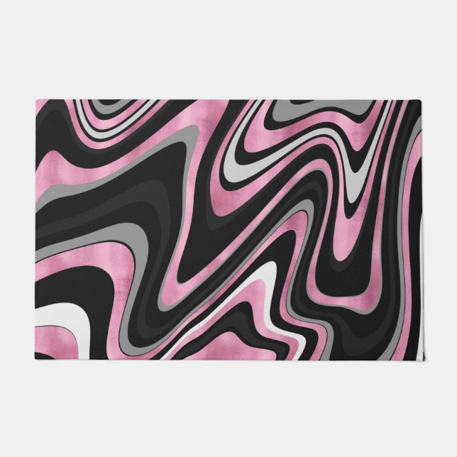 Rose Gold Grey wavy swirls pattern Doormat (Front)