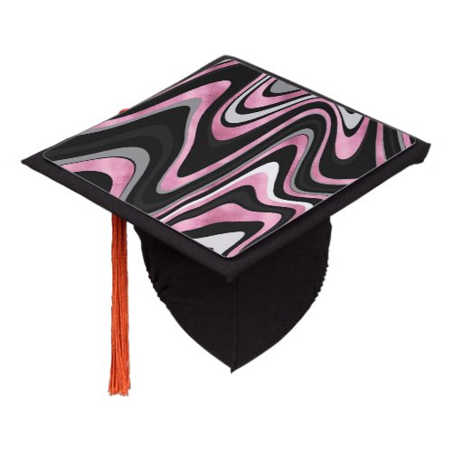 Rose Gold Grey wavy swirls pattern Graduation Cap Topper