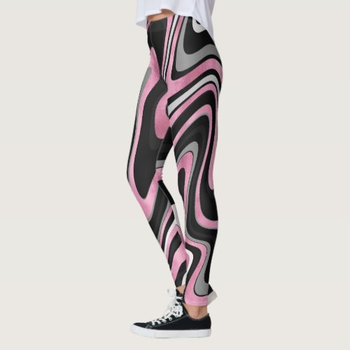 Rose Gold Grey wavy swirls pattern Leggings