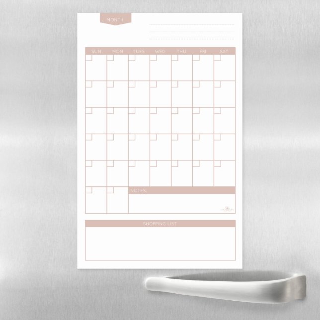 Rose gold grocery calendar magnet magnetic dry erase sheet (In Situ)