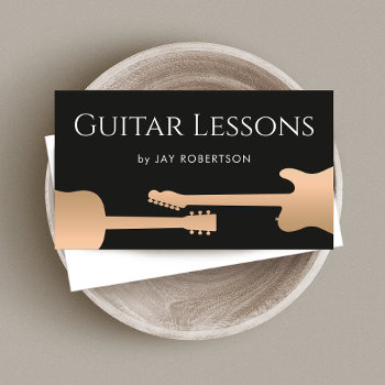 Rose Gold Guitar Teacher Business Card by sm_business_cards at Zazzle