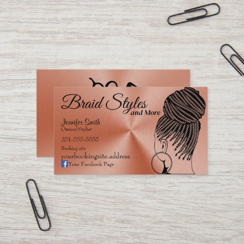 Rose Gold Hair Braiding Business Card