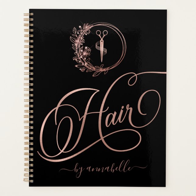 Rose Gold Hair Logo Appointment Book  Planner (Front)