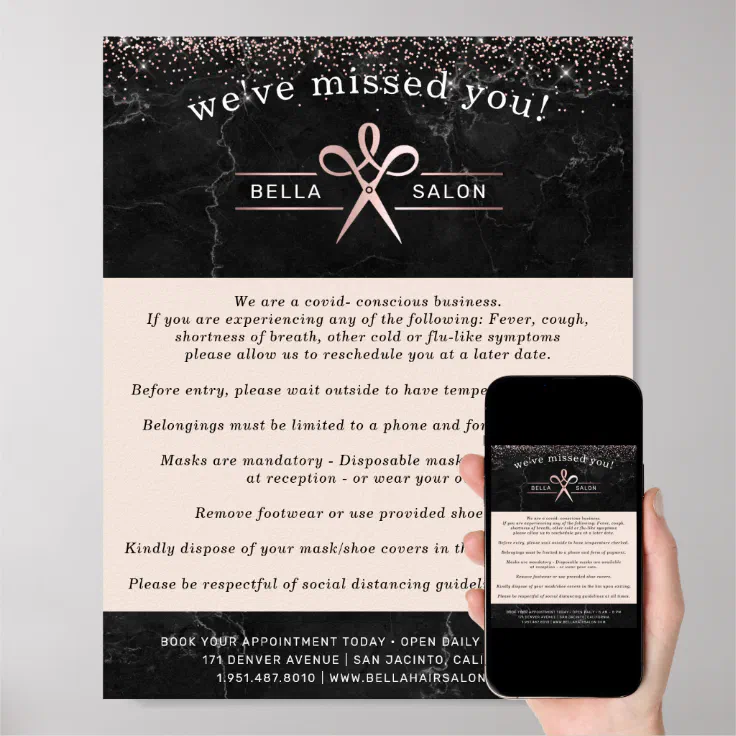 Rose Gold Hair Salon Covid Conscious Safety Poster Zazzle
