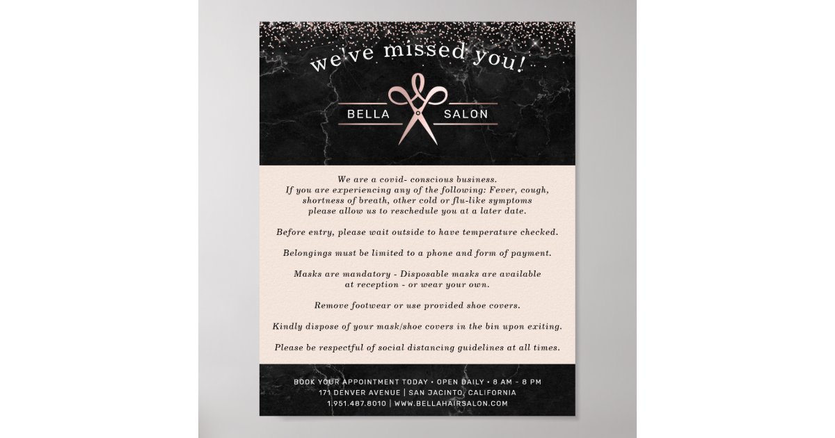 Rose Gold Hair Salon Covid Conscious Safety Poster Zazzle