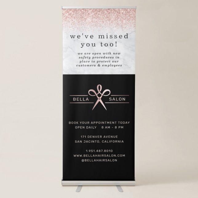Rose Gold Hair Salon Covid Safety and Prevention Retractable Banner (Front)