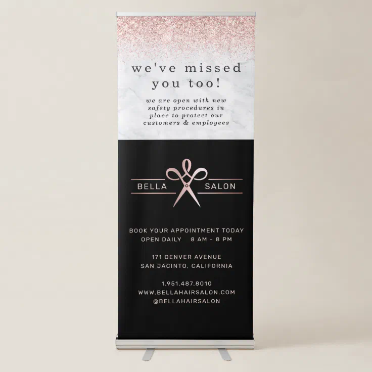 Rose Gold Hair Salon Covid Safety and Prevention Retractable Banner