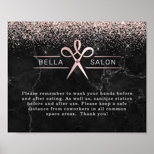 Rose Gold Hair Salon Covid Safety Breakroom Poster