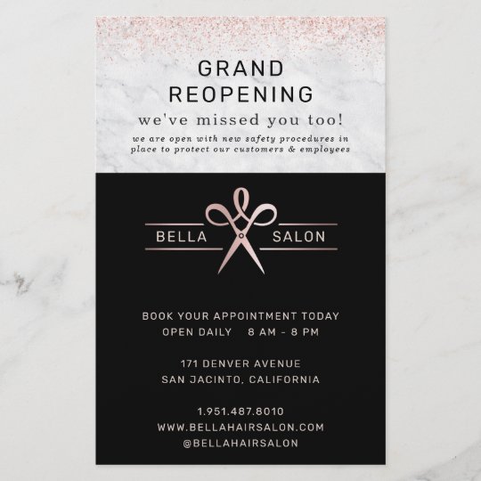 Rose Gold Hair Salon Grand Reopening Covid Safety Flyer