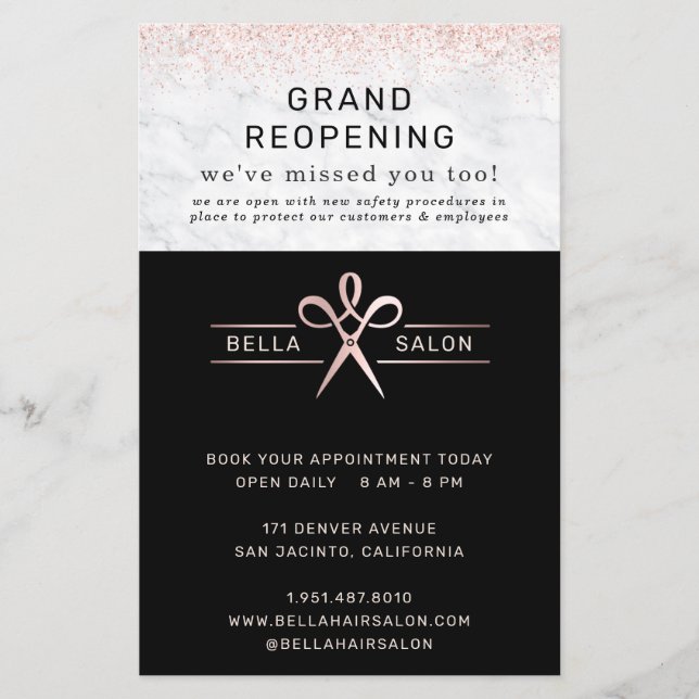 Rose Gold Hair Salon Grand Reopening Covid Safety Flyer (Front)