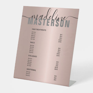 Rose Gold Hair Stylist Price List Service Menu Pedestal Sign