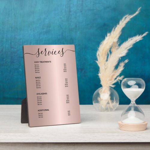 Rose Gold Hair Stylist Salon Price List Menu Plaque