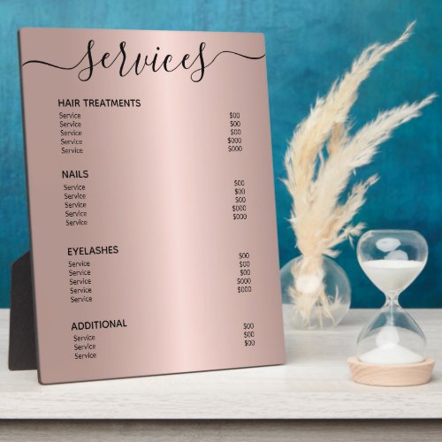 Rose Gold Hair Stylist Salon Service Price List Plaque